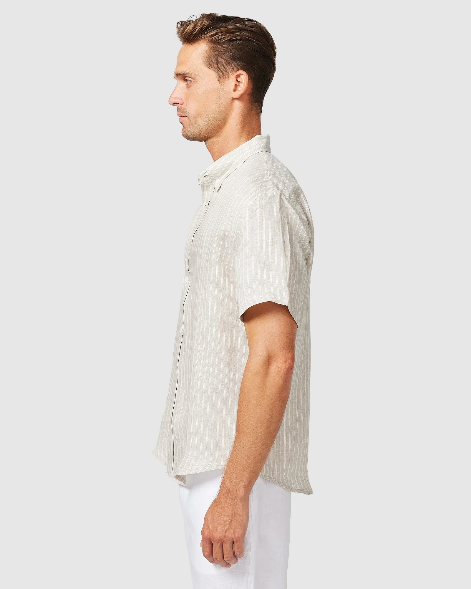 S/S Linen Shirt Brown Stripe - Image 4