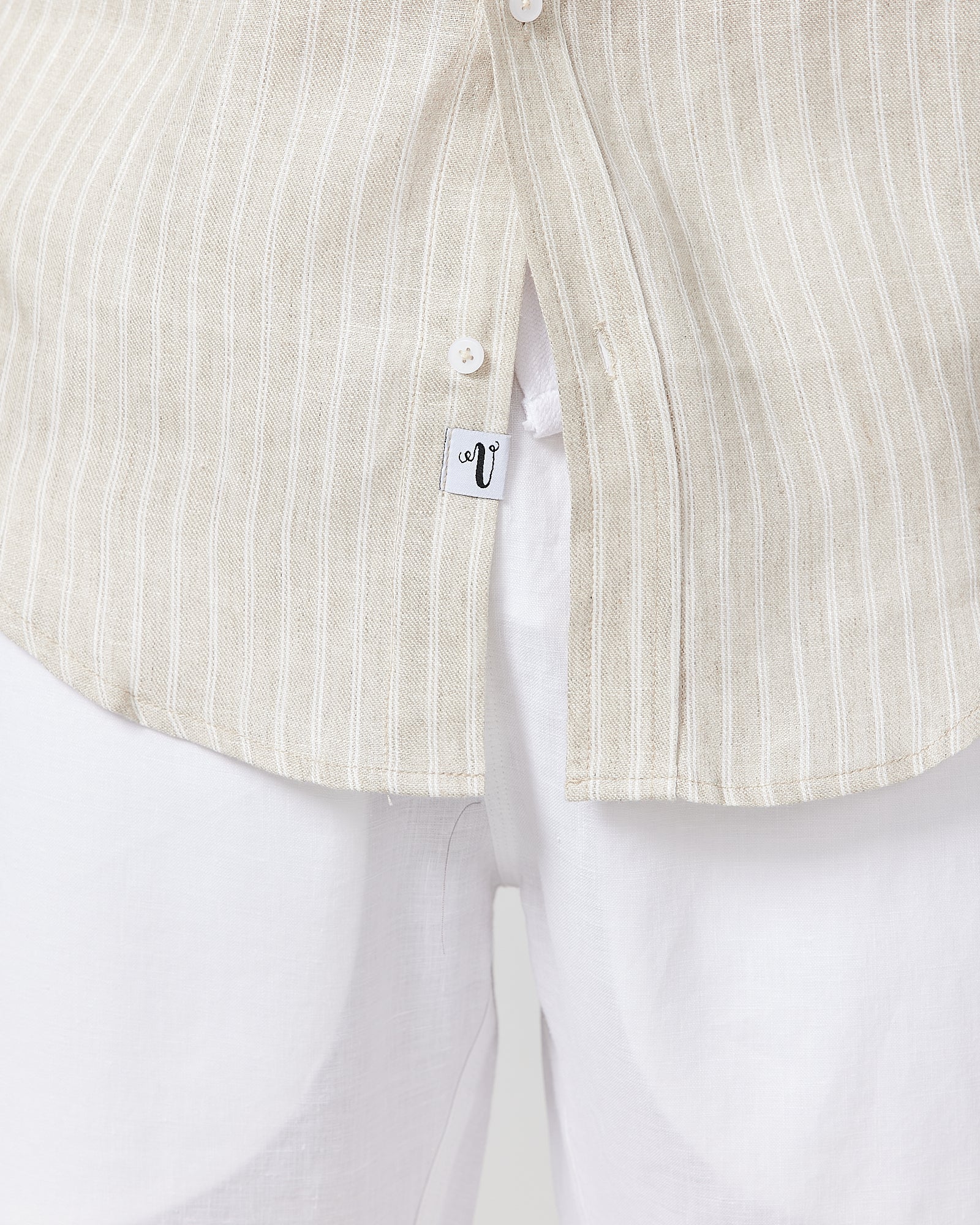 S/S Linen Shirt Brown Stripe - Image 7